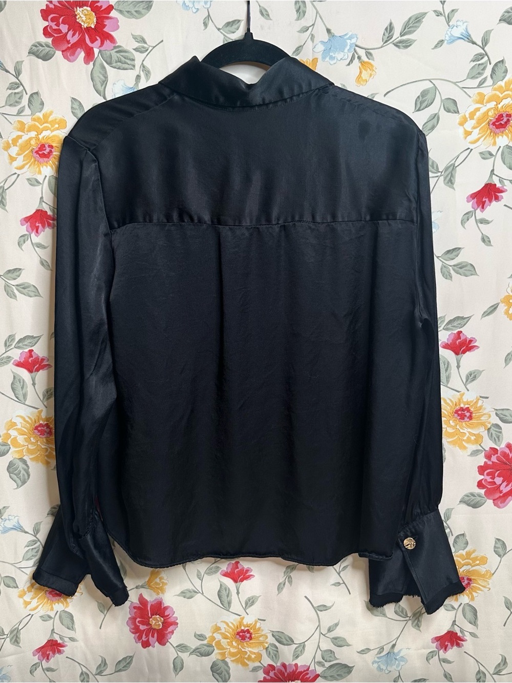 ZARA | Black Satin Button-Down Blouse with Gold Buttons | Women’s Size L - Picture 5 of 5